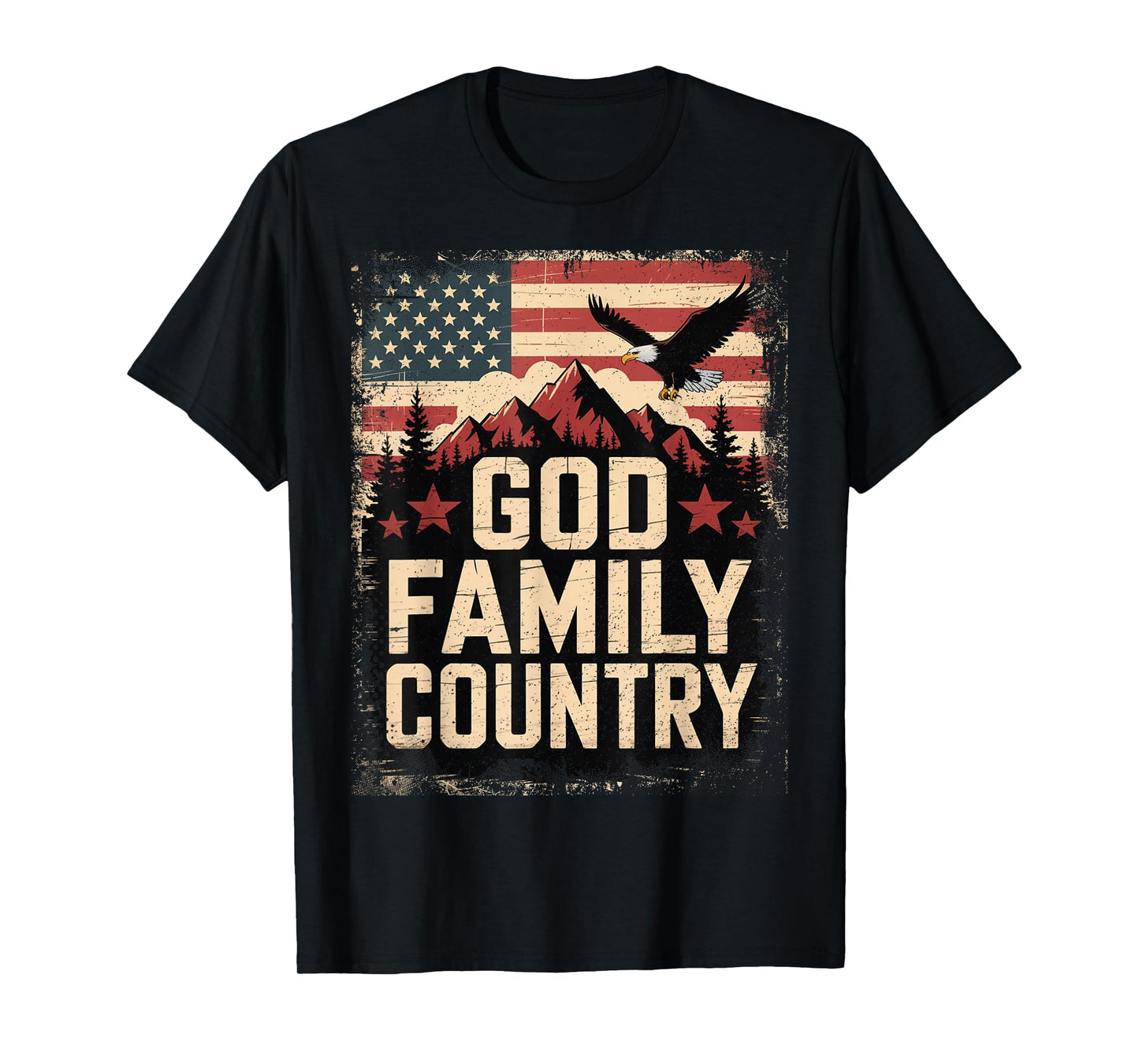 God Family Country with American Flag, Mountains and Eagle T-Shirt