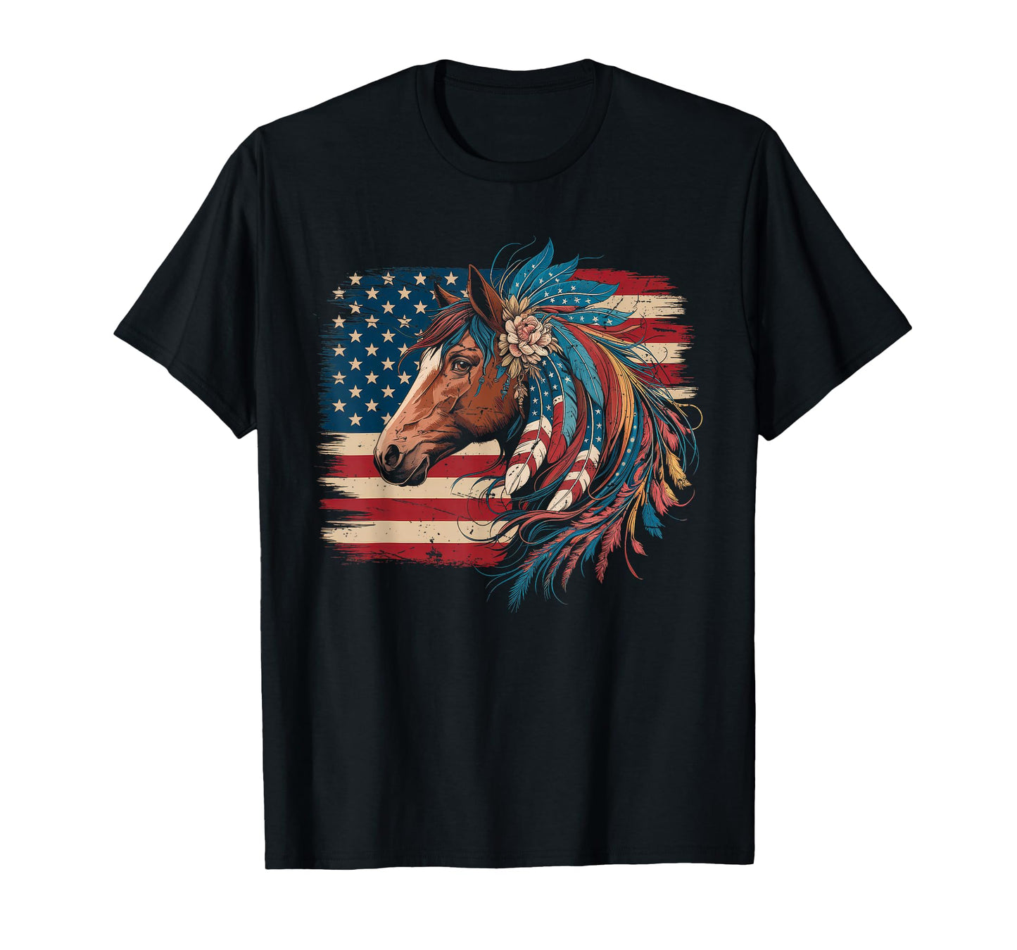 American Flag Horse Riding Tshirt Women Country Patriot USA T-Shirt