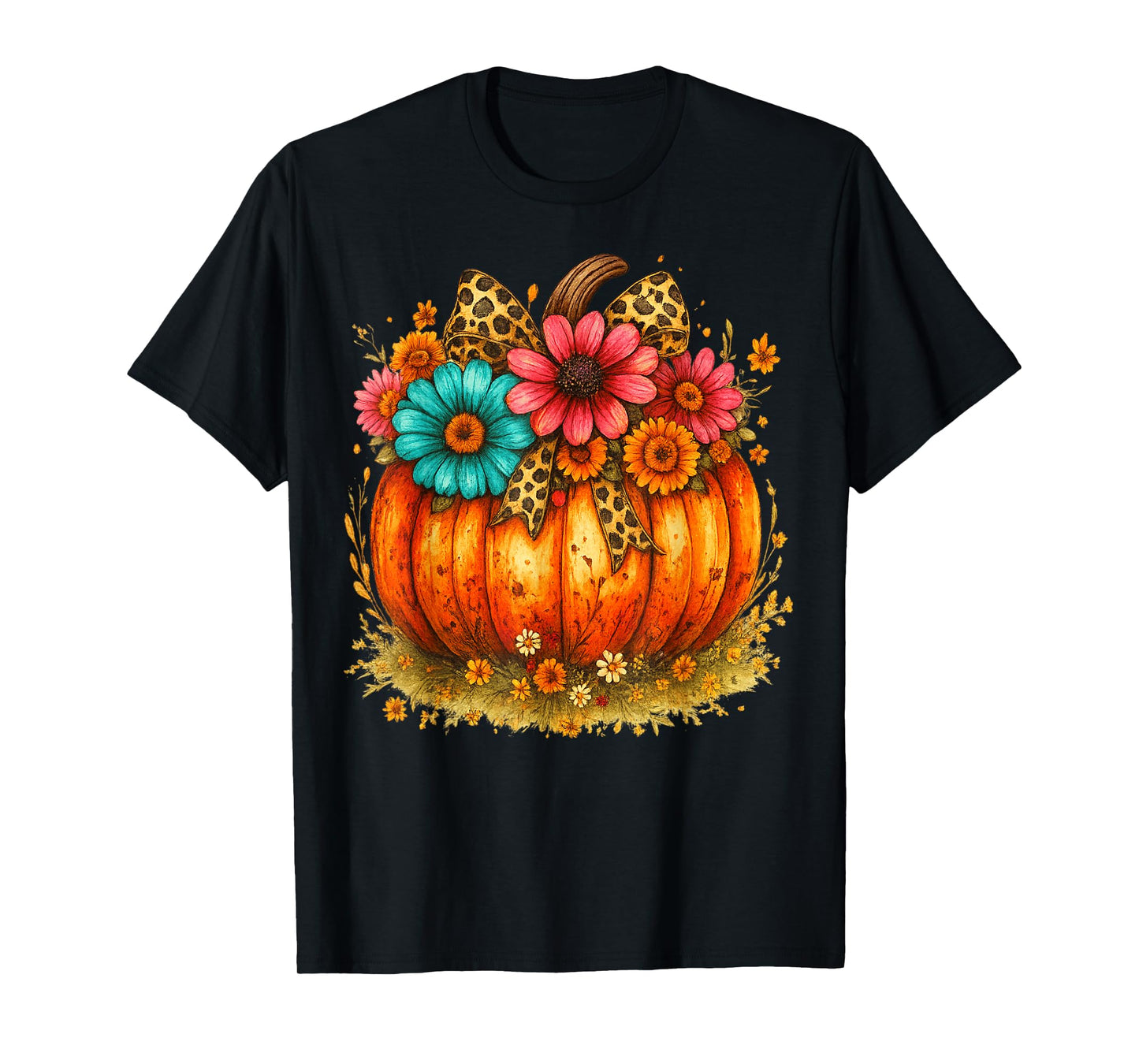 Pumpkin Season Thanksgiving Coquette Bow Autumn Fall Leaves T-Shirt