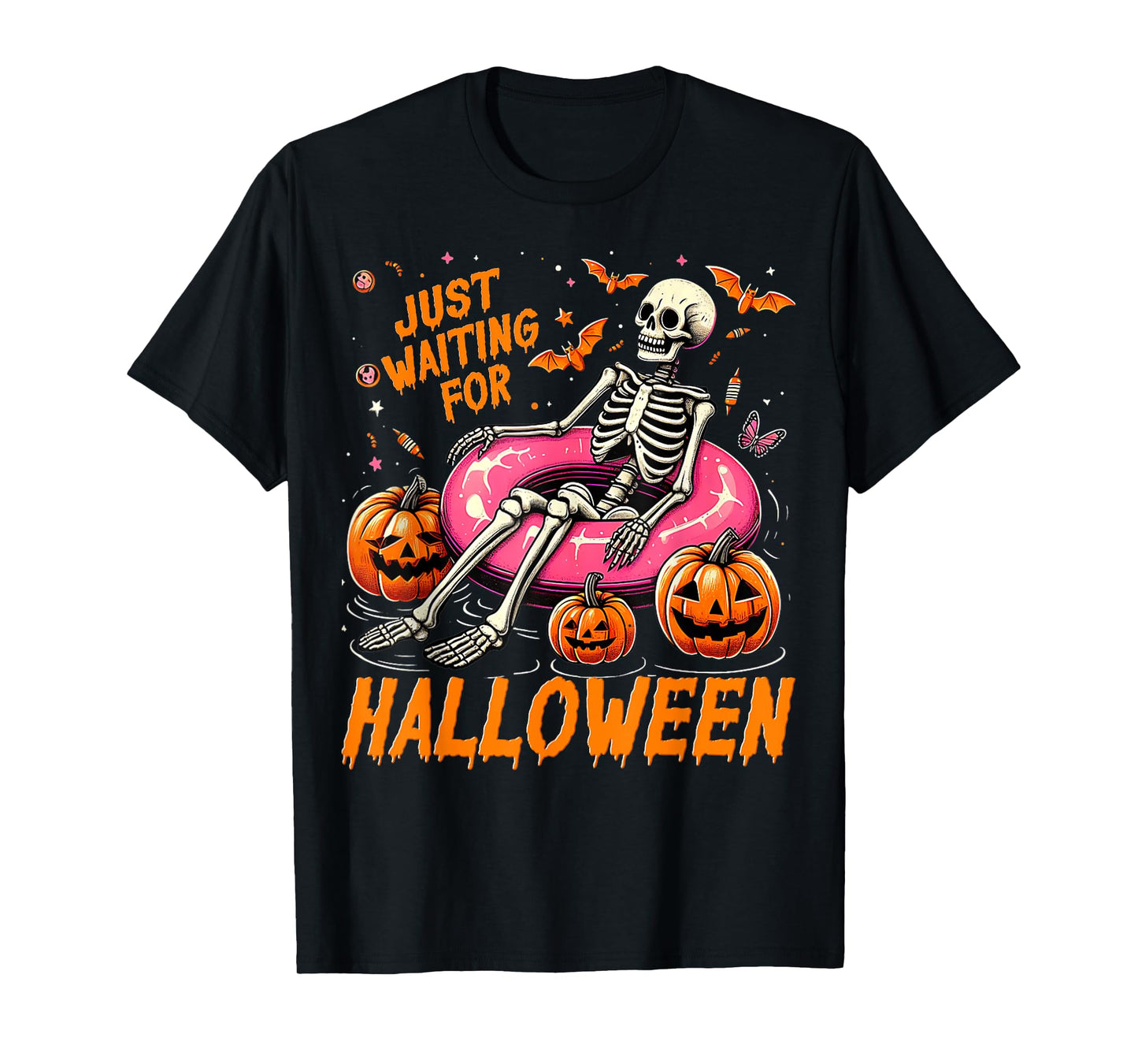 Spooky Summer Skeleton Just Waiting For Halloween Funny T-Shirt
