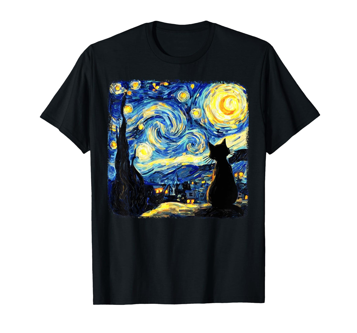 Cat Starry Night Van Gogh Cat Lover Cat Mom Dad Men Women T-Shirt