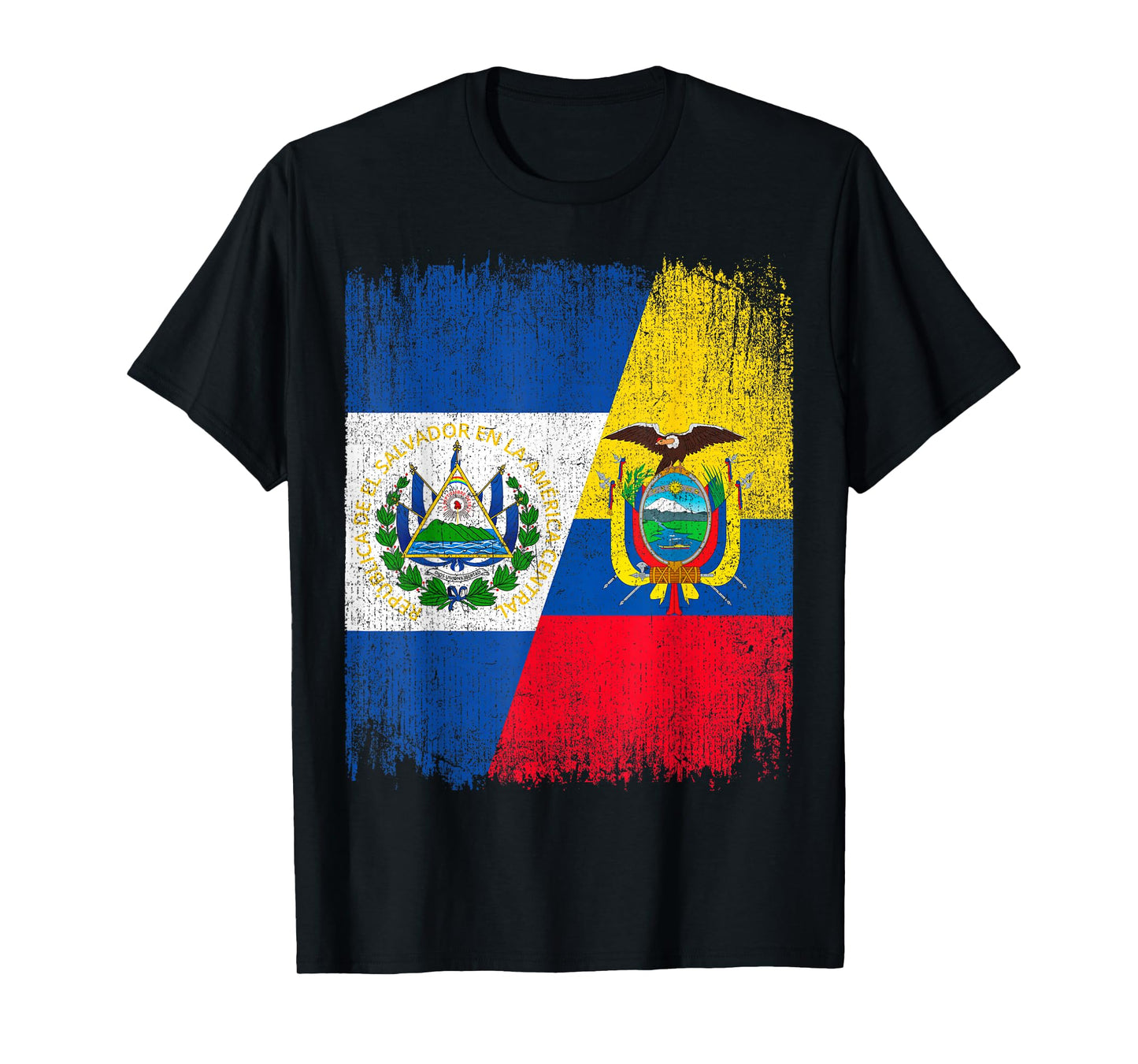 Half El Salvador Ecuador Flag Salvadoran Ecuadorian Roots T-Shirt