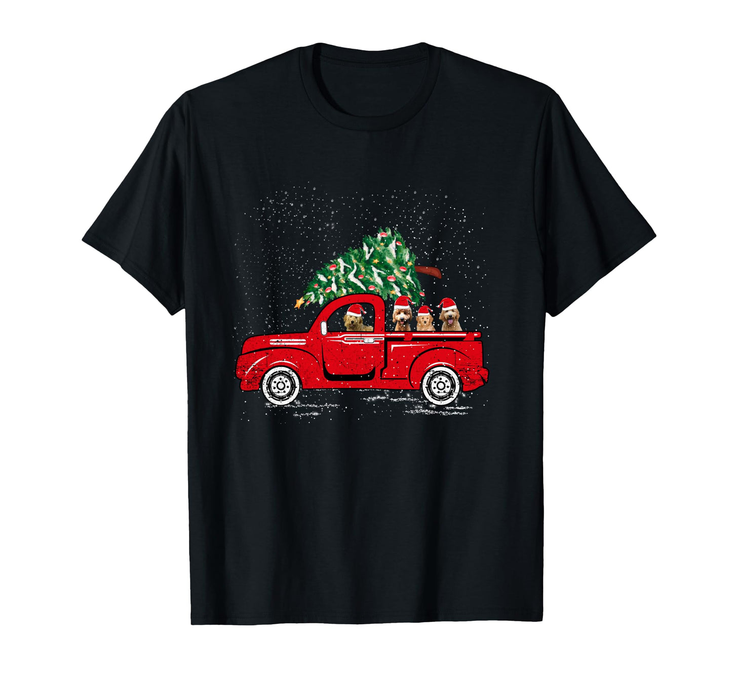 Goldendoodle Riding Red Truck Santa Christmas Pajamas Gift Long Sleeve T-Shirt