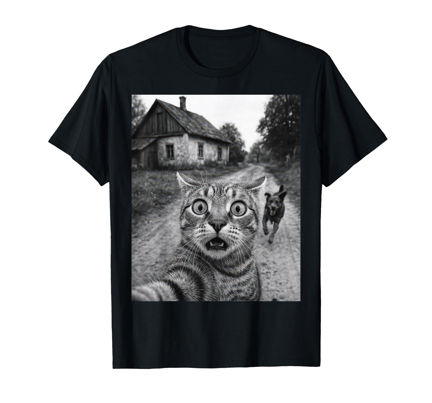 Cat Selfie With Dog - Funny Cat Vintage Retro T-Shirt