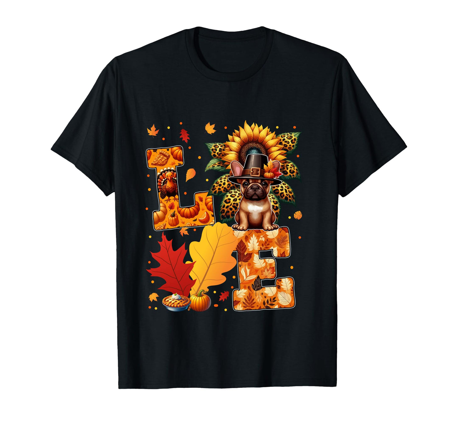 LOVE Thanksgiving French Bulldog Costume Fall Leaves Long Sleeve T-Shirt