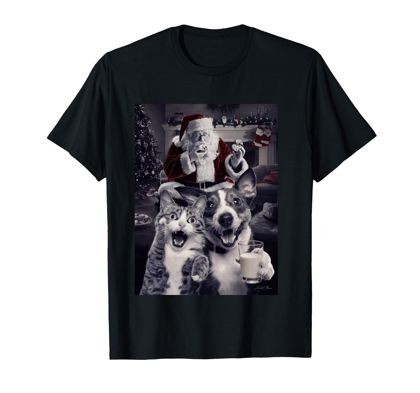 Funny Dog and Cat Selfie With Santa Christmas Long Sleeve T-Shirt