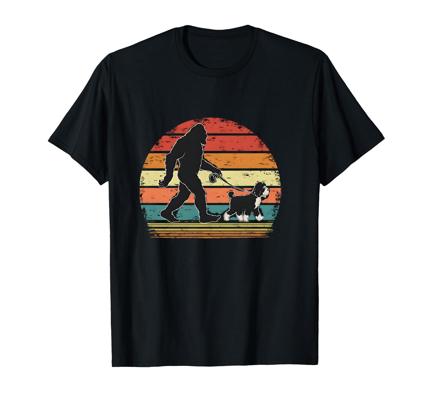 Bigfoot Walking a Dog Funny Bernedoodle Dog Dad Long Sleeve T-Shirt